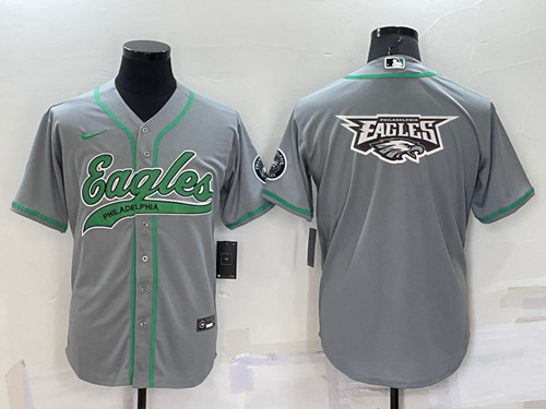 Men's Philadelphia Eagles Grey Team Big Logo With Patch Cool Base Stitched Baseball Jersey